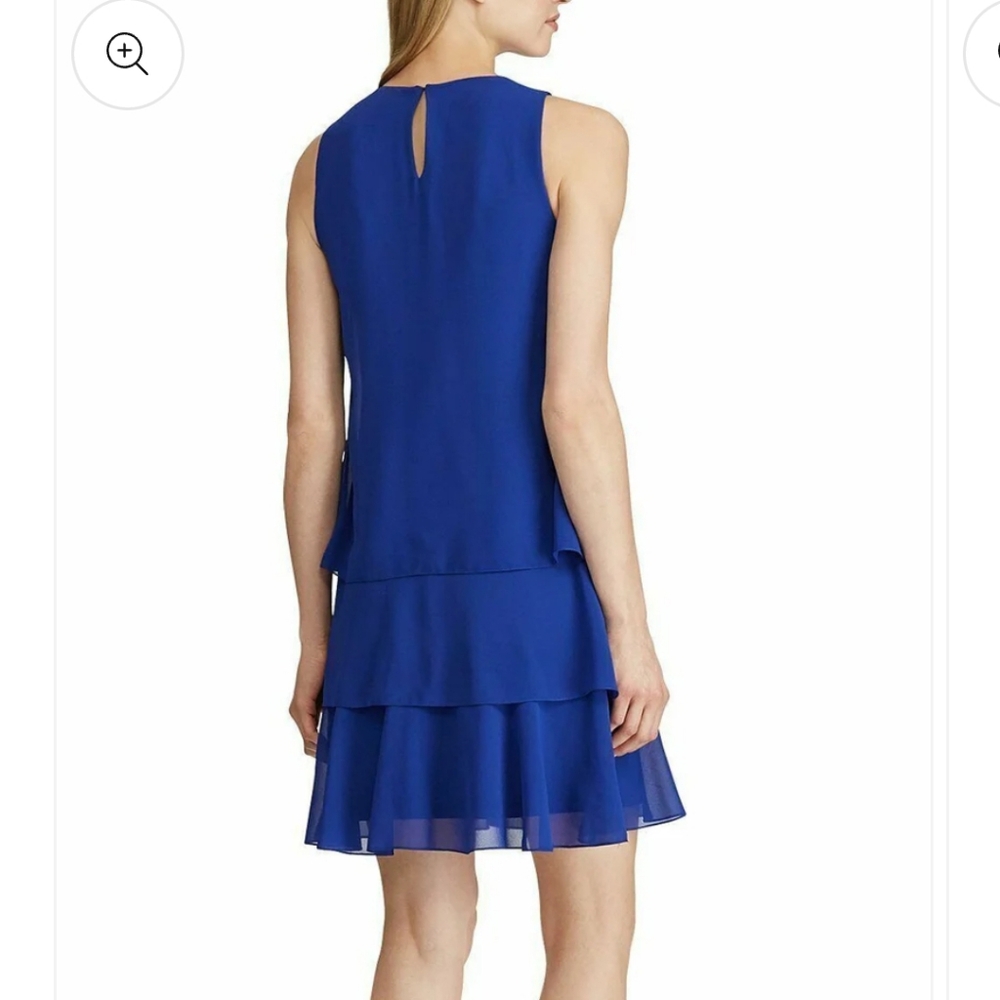 Ralph Lauren Georgette Blue Tiered Sleeveless Shift Dress Size 22W‎ - Picture 2 of 10
